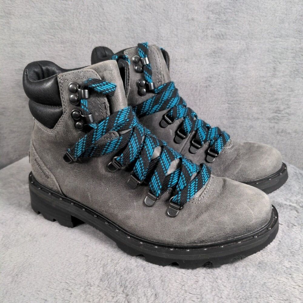 $250 Sorel Lennox Hiker Boots Leather Waterproof Shoes Quarry Womens 7 Gray